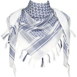 Men Women White and Blue Cotton Shemagh Tactical Desert Scarf Wrap